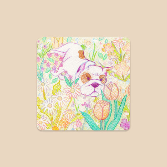 Brock the Garden Bulldog Sticker - Tulips